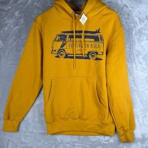 NEW Huntington Beach California Van Surf Graphic Hoodie Mustard Yellow size